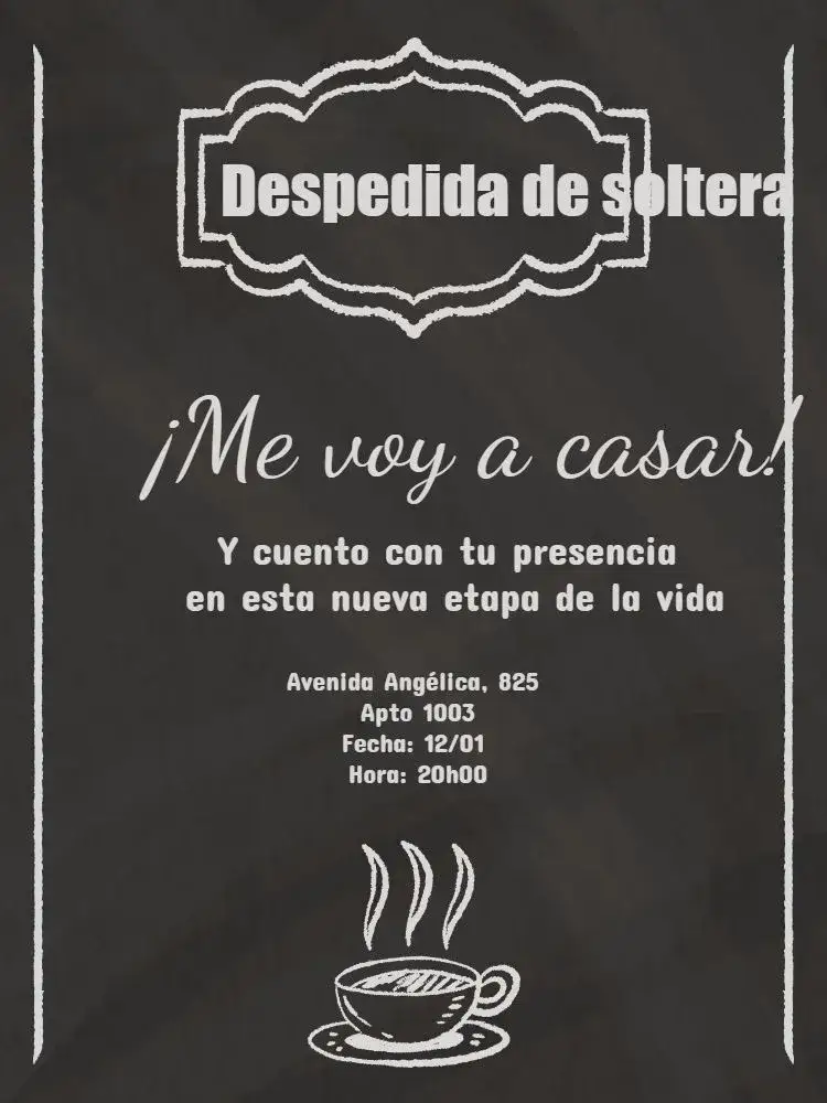 Invitación Despedida de soltera Pizarra Whatsapp – tema Despedida de Soltera pizarra, minimalista, moderno, elegante, oscuro, sutil