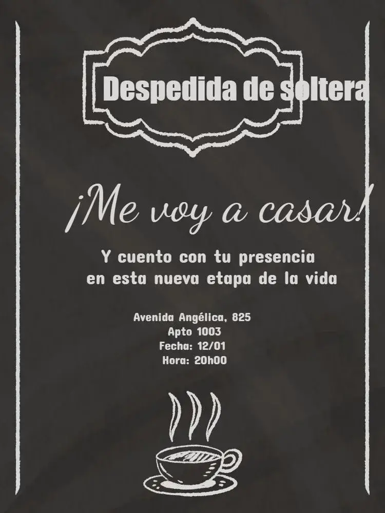 Invitación Despedida de soltera Pizarra Whatsapp editable y personalizable