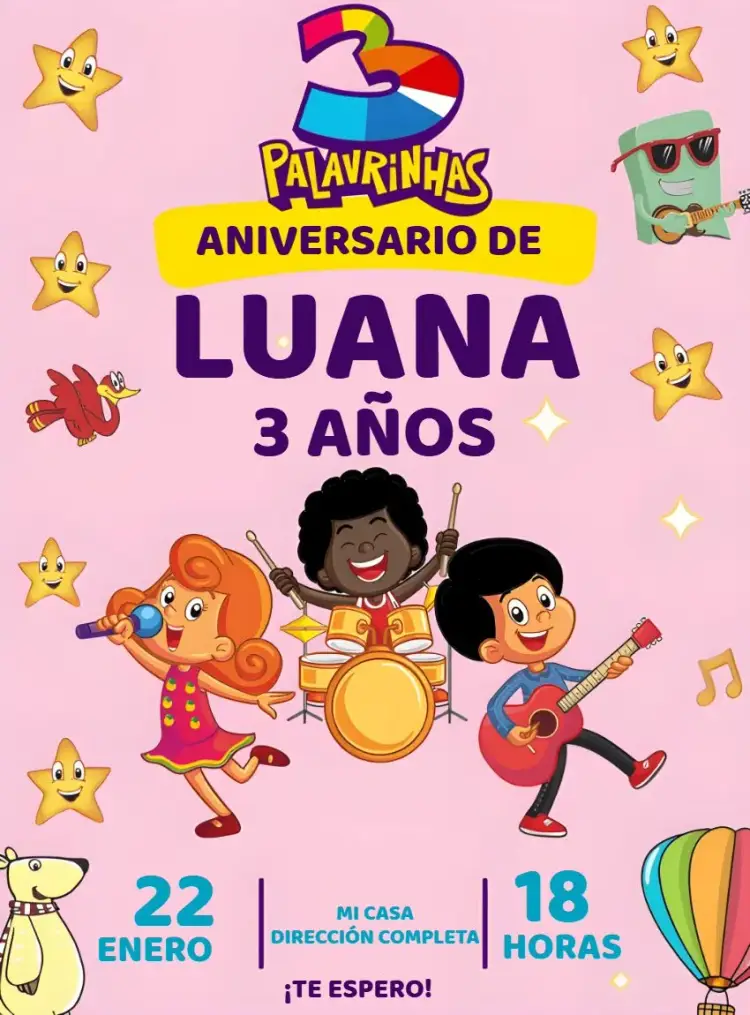 Invitación 3 Palabritas Niña editable y personalizable