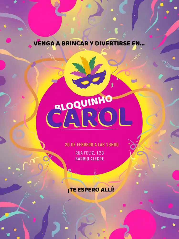 Invitación Fiesta De Carnaval Blanco – tema Fechas Conmemorativas carnaval, colorido, festivo, blanco, moderno, alegre
