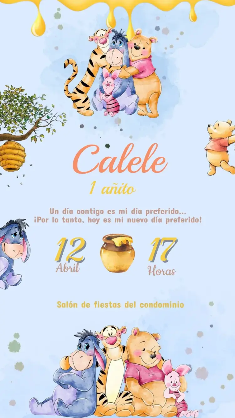 Invitación Invitación Cumpleaños Winnie the Pooh editable y personalizable