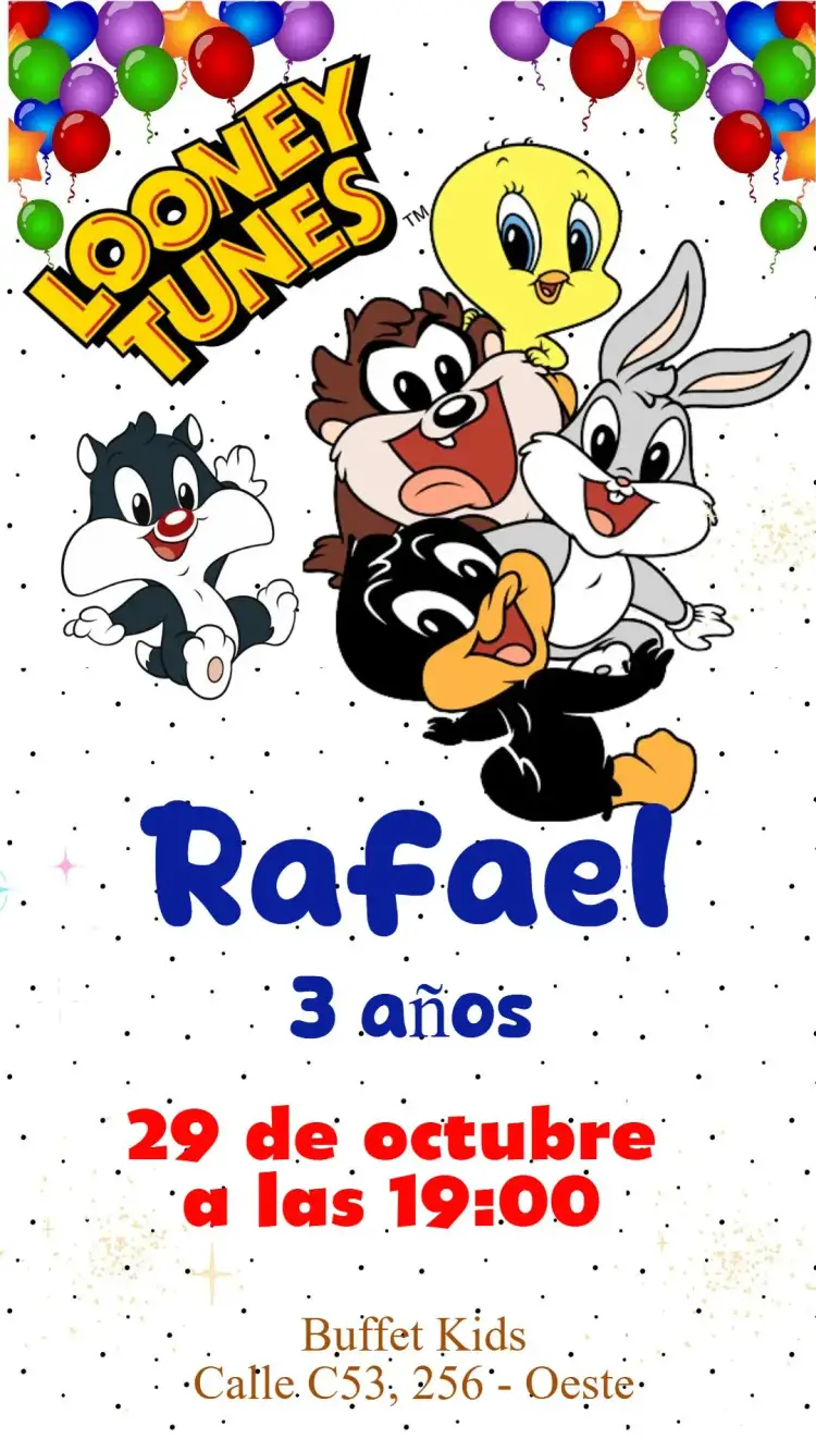 Invitación Looney Tunes – tema Cumpleaños Infantil Looney Tunes, caricaturas, infantil, festivo