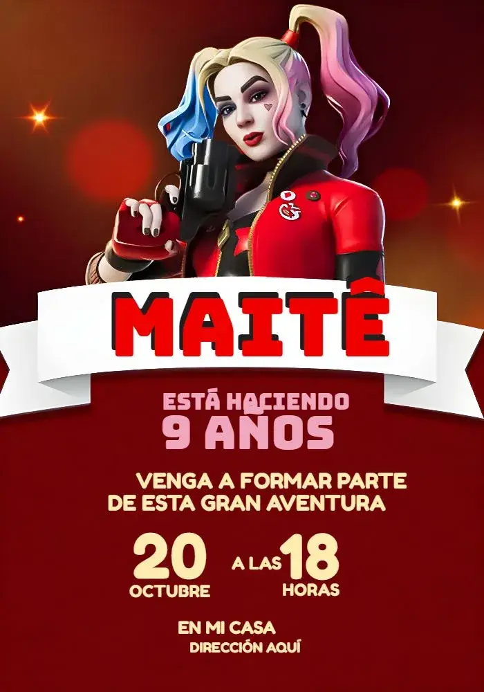 Invitación Arlequina Cómics