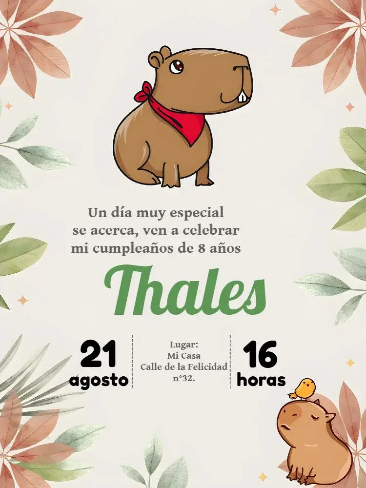 Invitación Capibara Niño