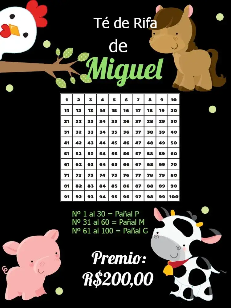 Invitación Té Rifa Granja Negro – tema Té Rifa granja, rústico, animales, negro y verde, divertido, temático