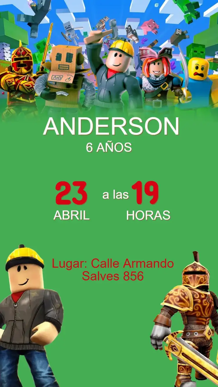 Invitación Cumpleaños Roblox