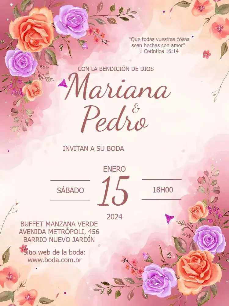 Invitación Boda Floral Rosas