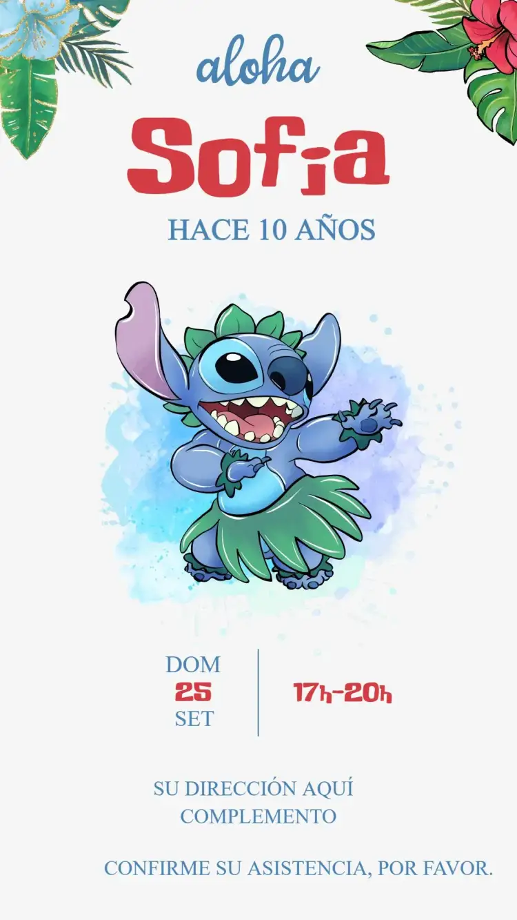 Invitación Stitch – tema Cumpleaños Infantil colorido, divertido, temático, animado, lúdico