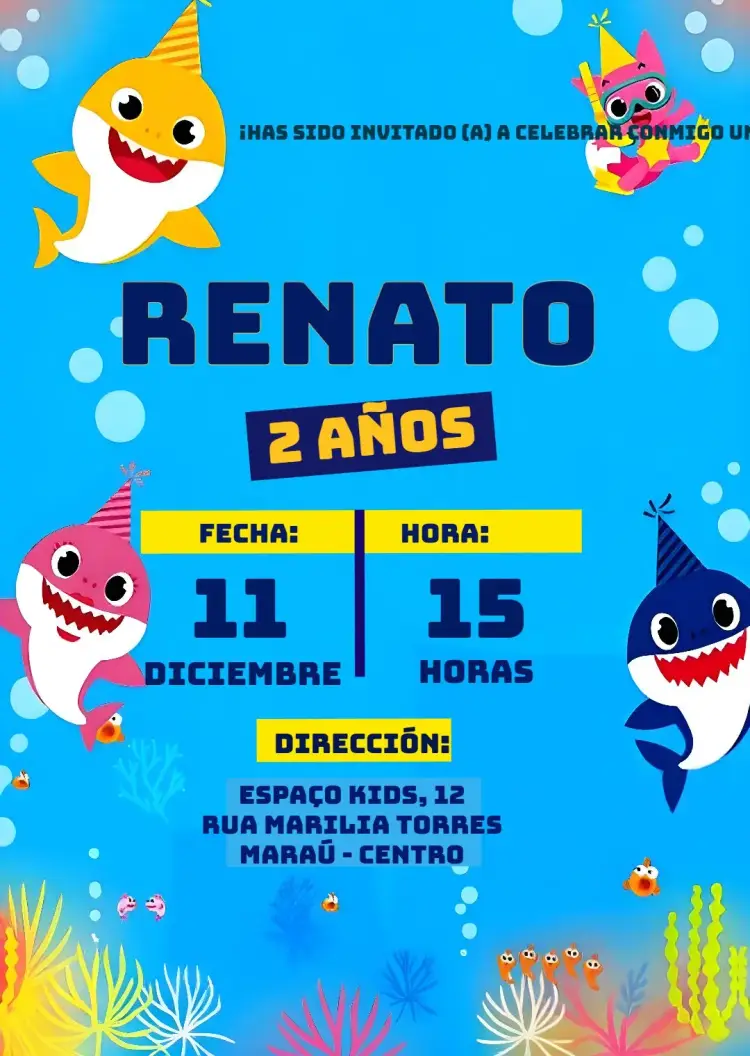 Invitación Baby Shark Infantil