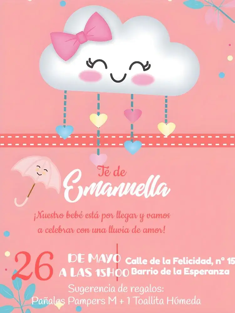 Invitación Baby Shower Rain of Love Pink