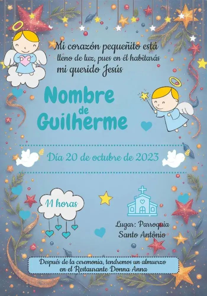 Invitación Bautizo Niño Angelito Blanco – tema Bautismo angelito, azul y blanco, minimalista, delicado, infantil, moderno
