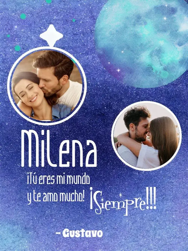 Invitación Tarjeta Para el Día de los Enamorados Con Foto de Noviazgo – tema Fechas Conmemorativas romántico, moderno, minimalista, azul y blanco, verde suave, corazones y galaxia