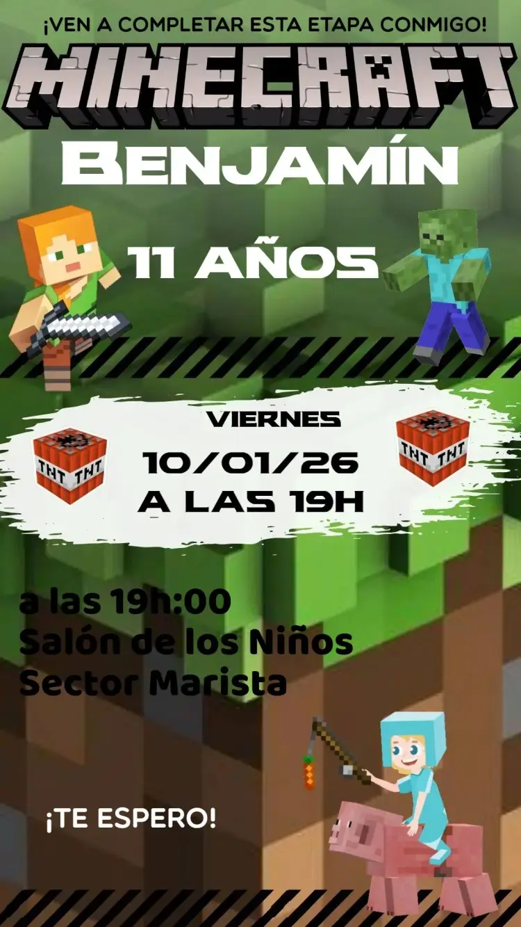 Invitación Minecraft editable y personalizable