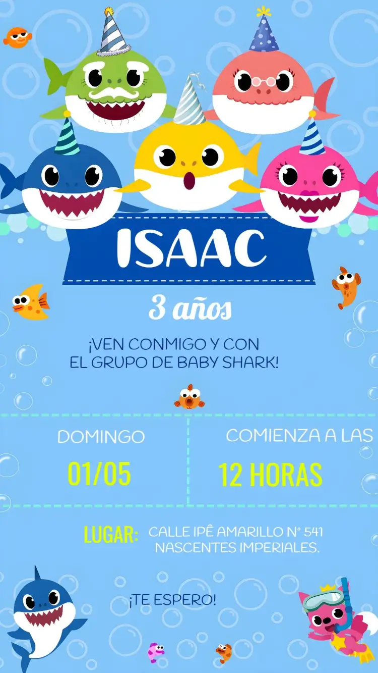 Invitación Baby Shark Infantil