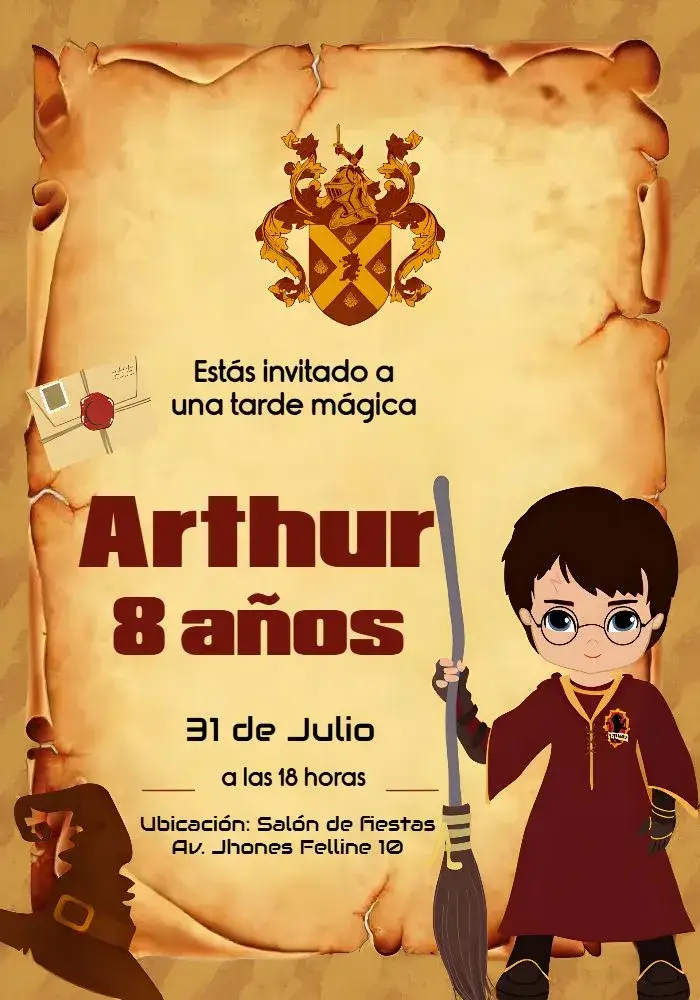 Invitación Fiesta de Harry Potter editable y personalizable