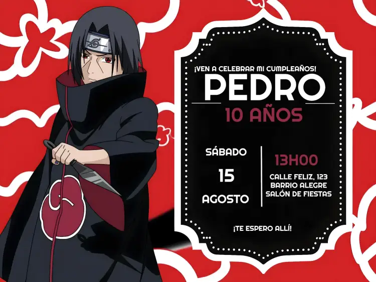 Invitación Naruto – tema Cumpleaños Infantil colorido, temático, anime, divertido, moderno