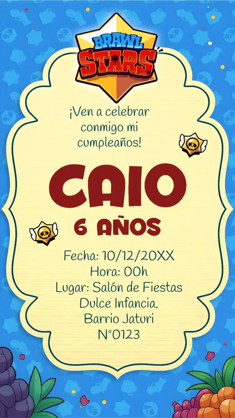 Invitación Brawl Stars Infantil editable y personalizable