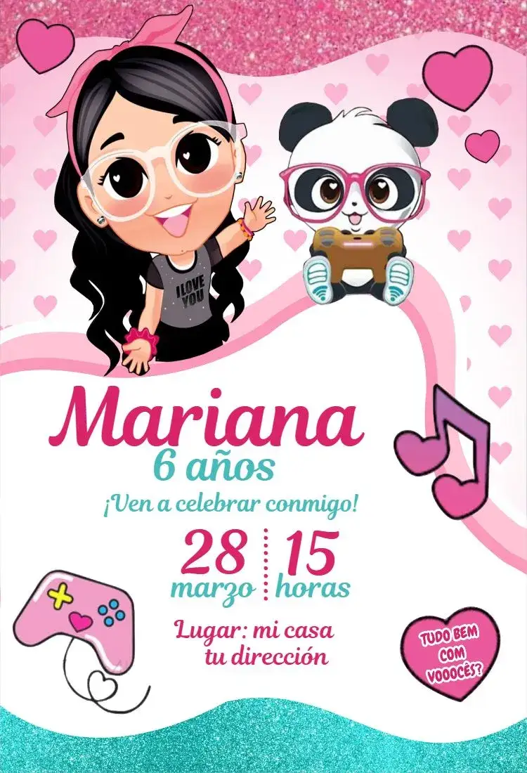Invitación Luluca 2 – tema Cumpleaños colorido, moderno, joven, divertido, ilustraciones de videojuegos, estilo caricatura