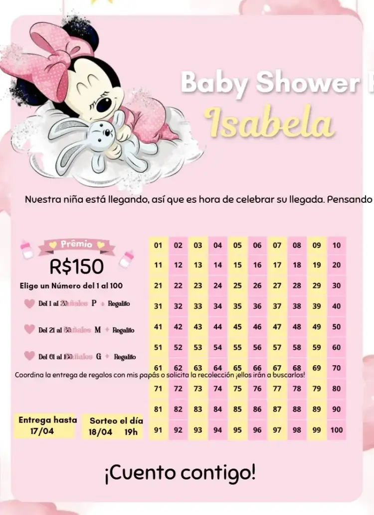 Invitación Minnie Soneca – tema Té Rifa rosa, lúdico, infantil, divertido, tema Minnie, pijamas