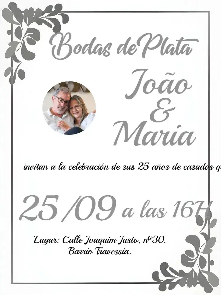 Invitación Bodas De Plata Con Foto Blanco – tema Más buscados plateado, blanco, minimalista, elegante, moderno