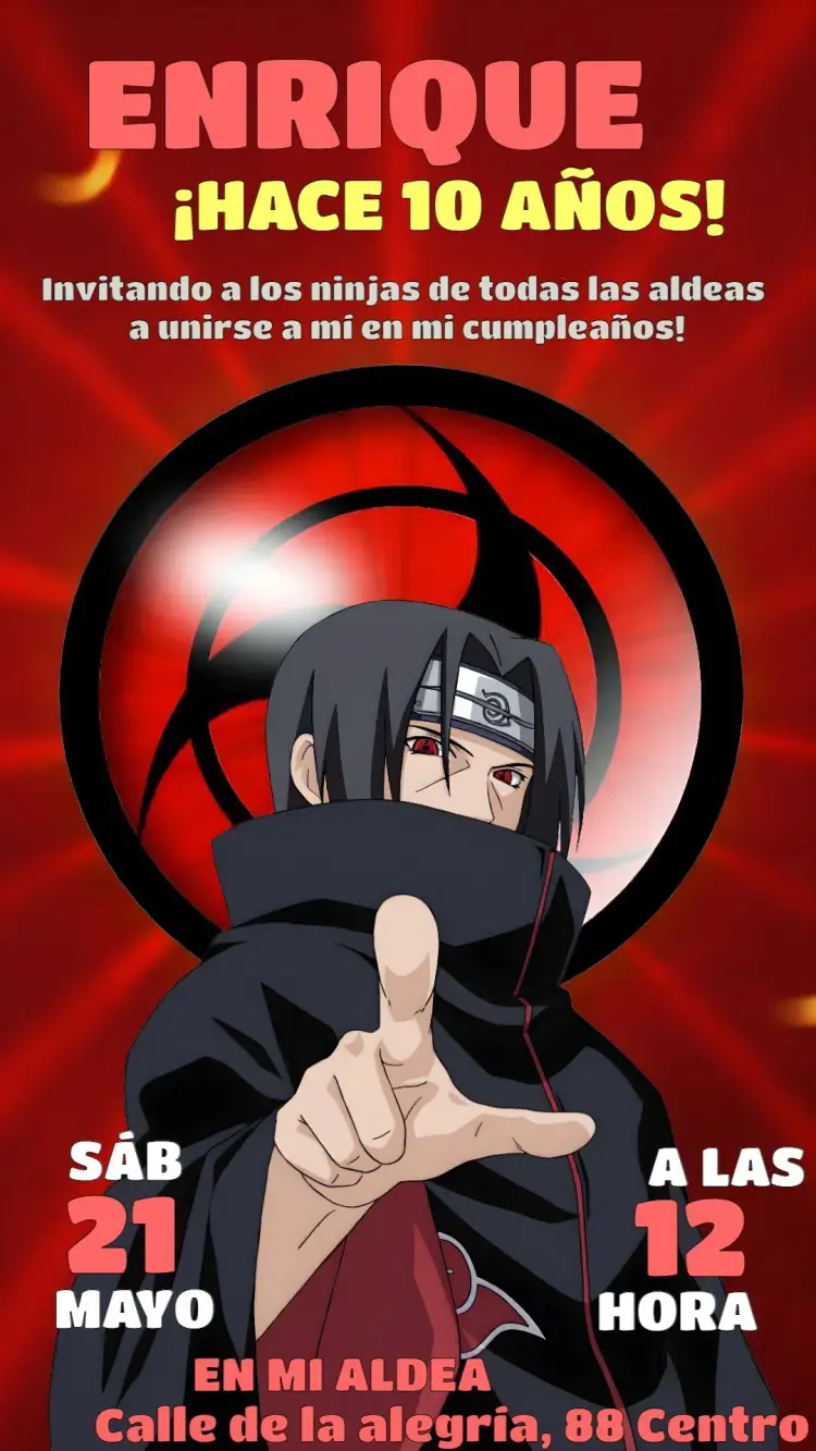 Invitación Itachi Naruto Rojo