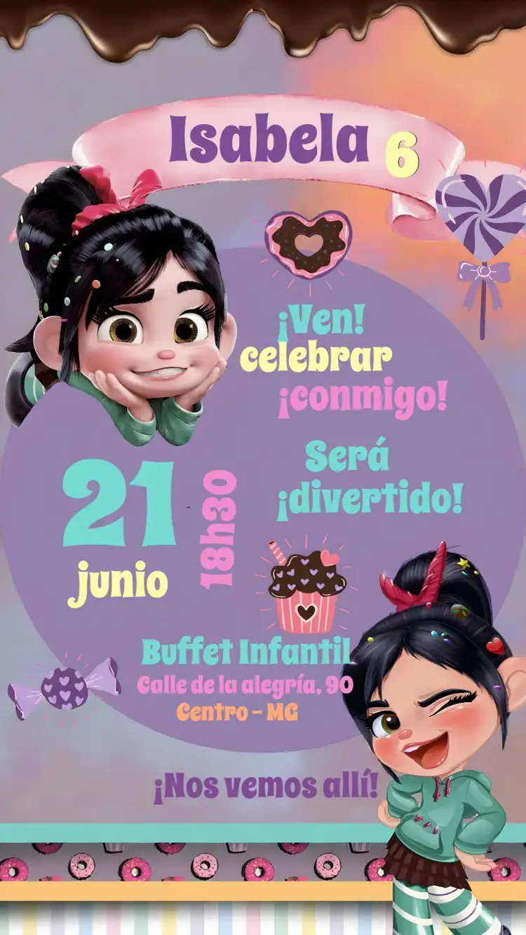 Invitación Vanellope Von Schweetz Dulces