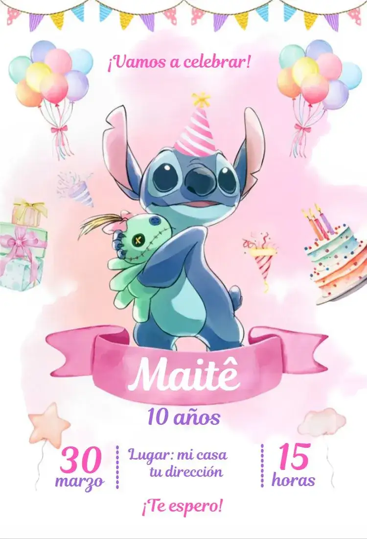 Invitación Stitch 1 – tema Cumpleaños Infantil cumpleaños, personaje animado, festivo