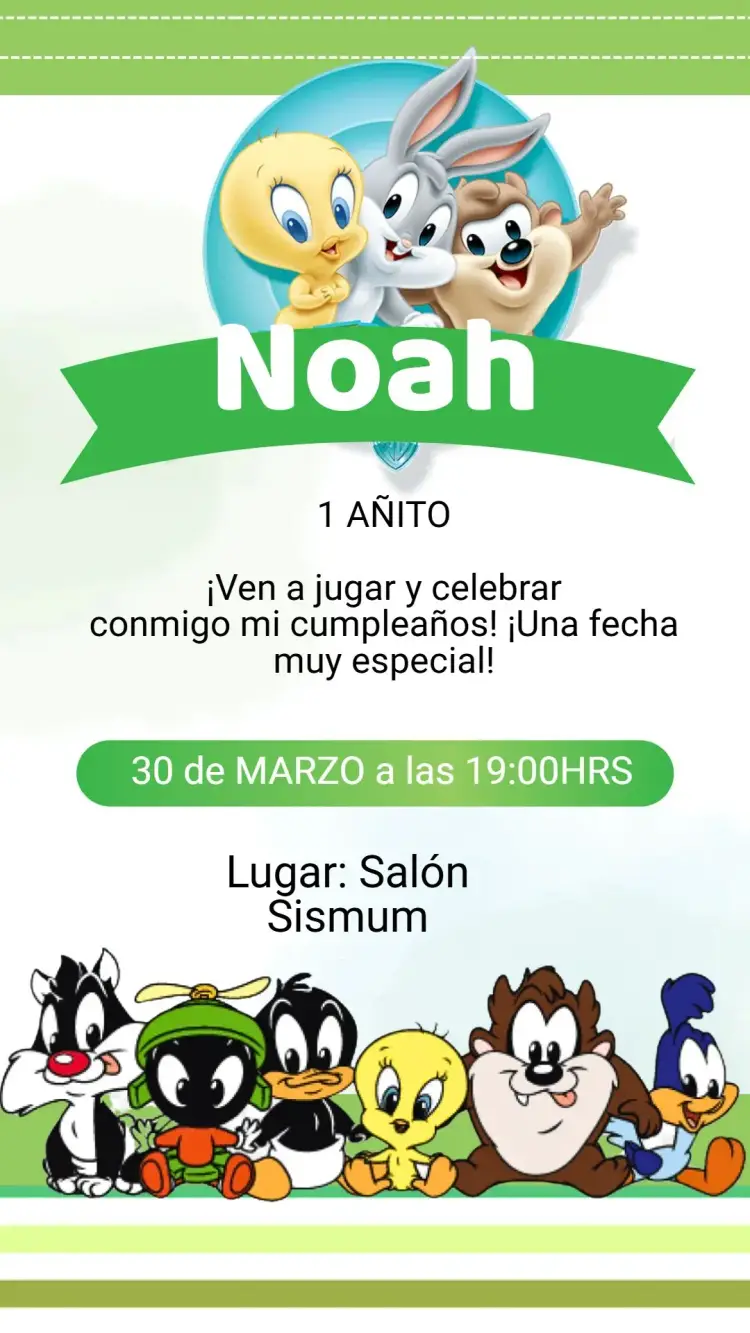 Invitación Cumpleaños Baby Looney Tunes
