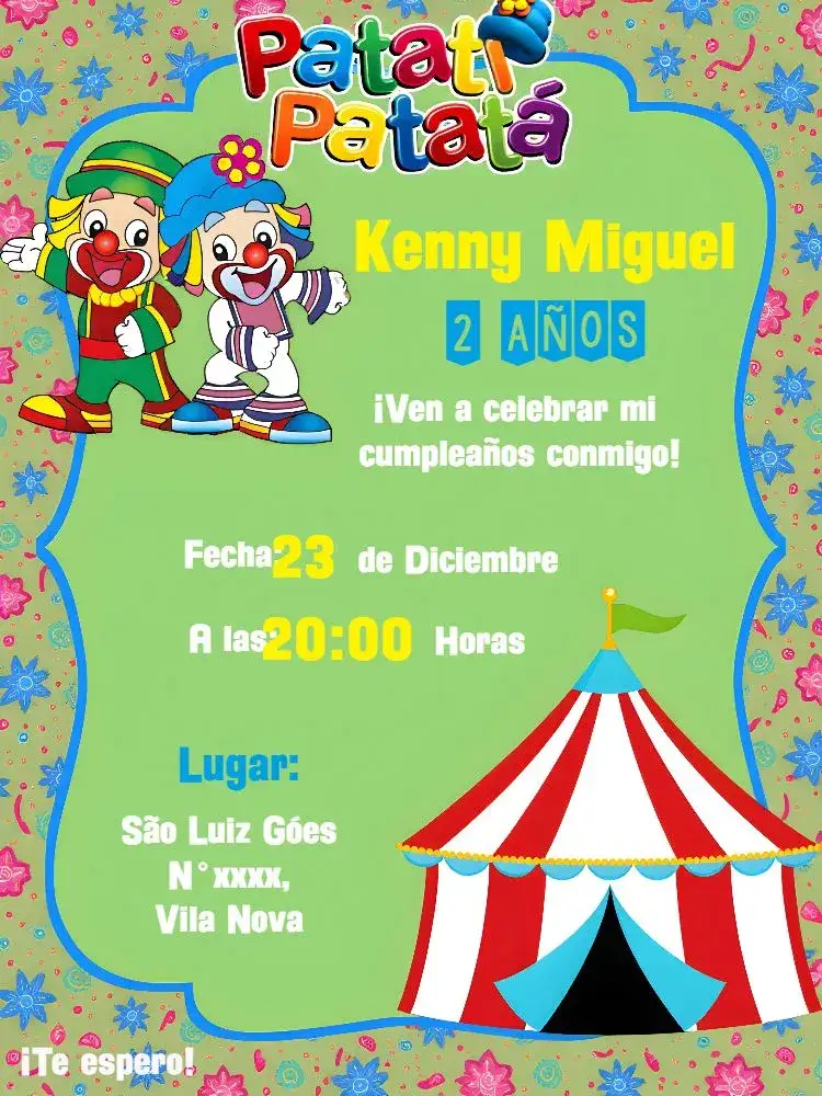 Invitación Patati Y Patatá Amarillo... – tema Más buscados colorido, divertido, infantil, temático, animado