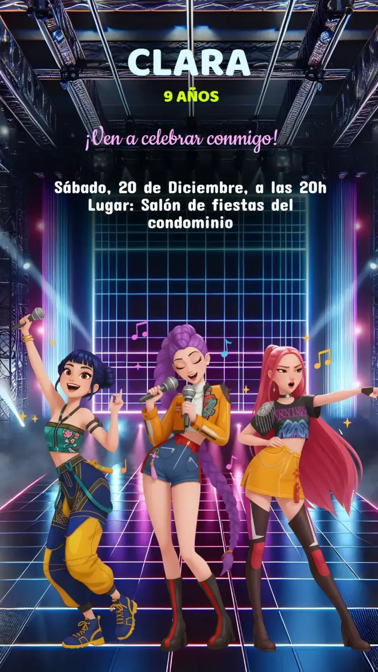 Invitación Cumpleaños Guerrera K-Pop