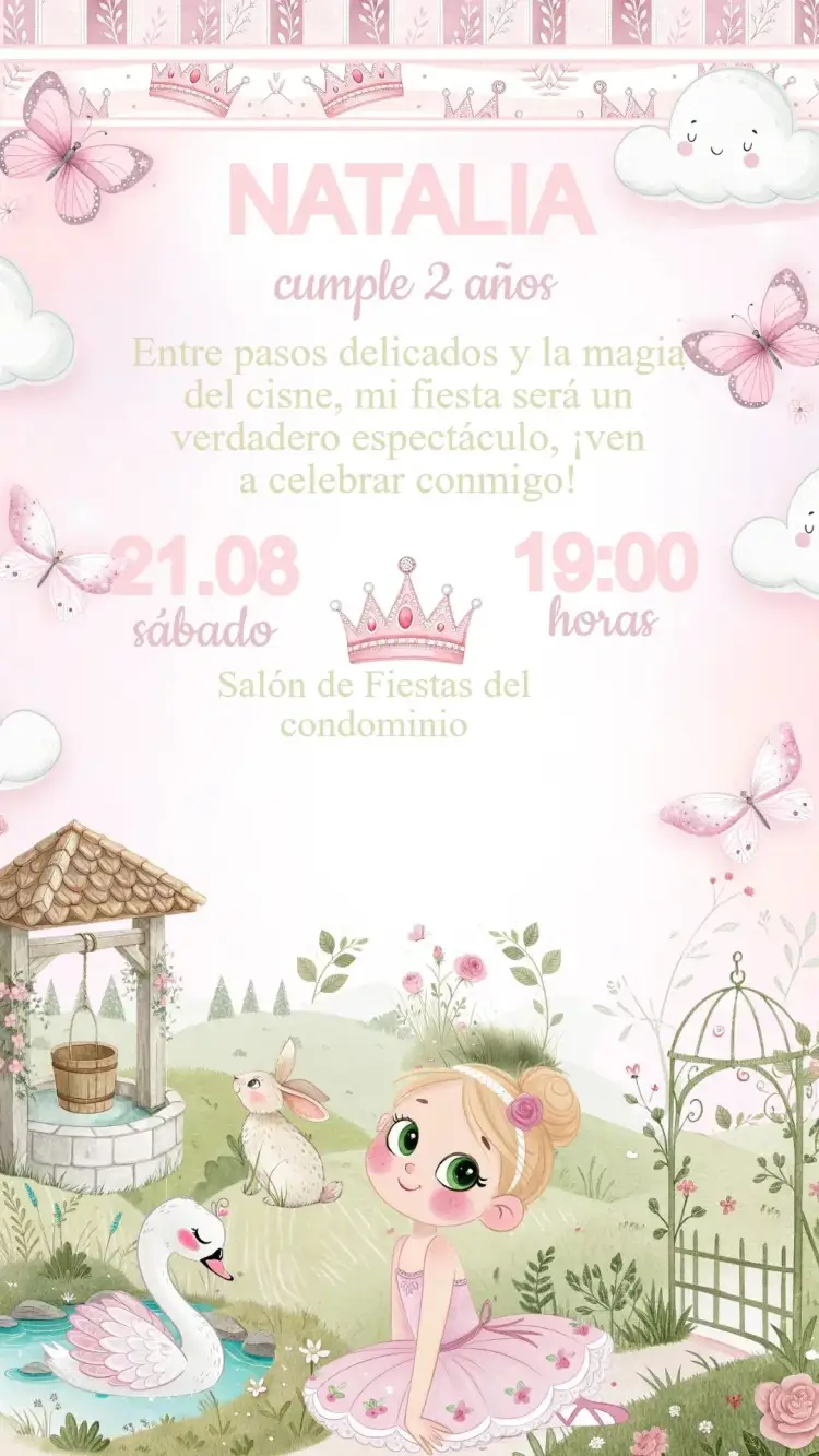 Invitación Invitación Cumpleaños Jardín de la Bailarina – tema Cumpleaños Infantil delicado, floral, colorido, infantil, romántico