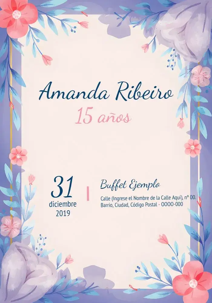 Invitación 15 Años Floral Delicado – tema 15 años floral, delicado, acuarela, romántico, suave