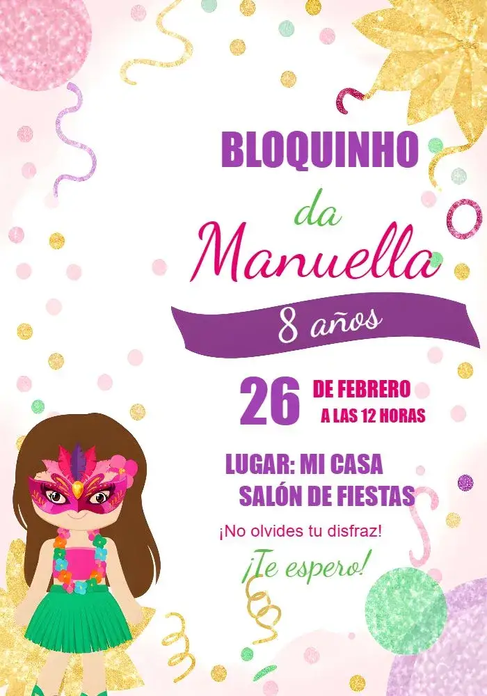 Invitación Baile De Carnaval Serpentina – tema Fechas Conmemorativas colorido, divertido, festivo, brillante, temático, alegre