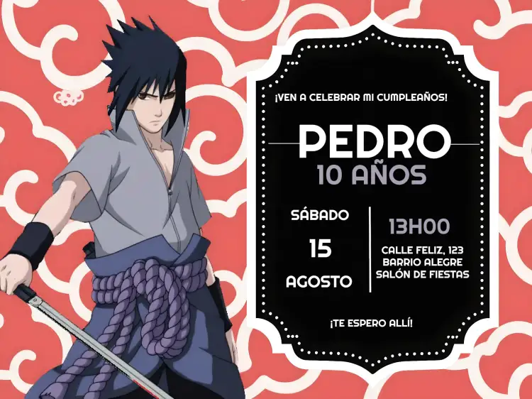 Invitación Naruto – tema Cumpleaños Infantil colorido, anime, aventura, divertido, jovial