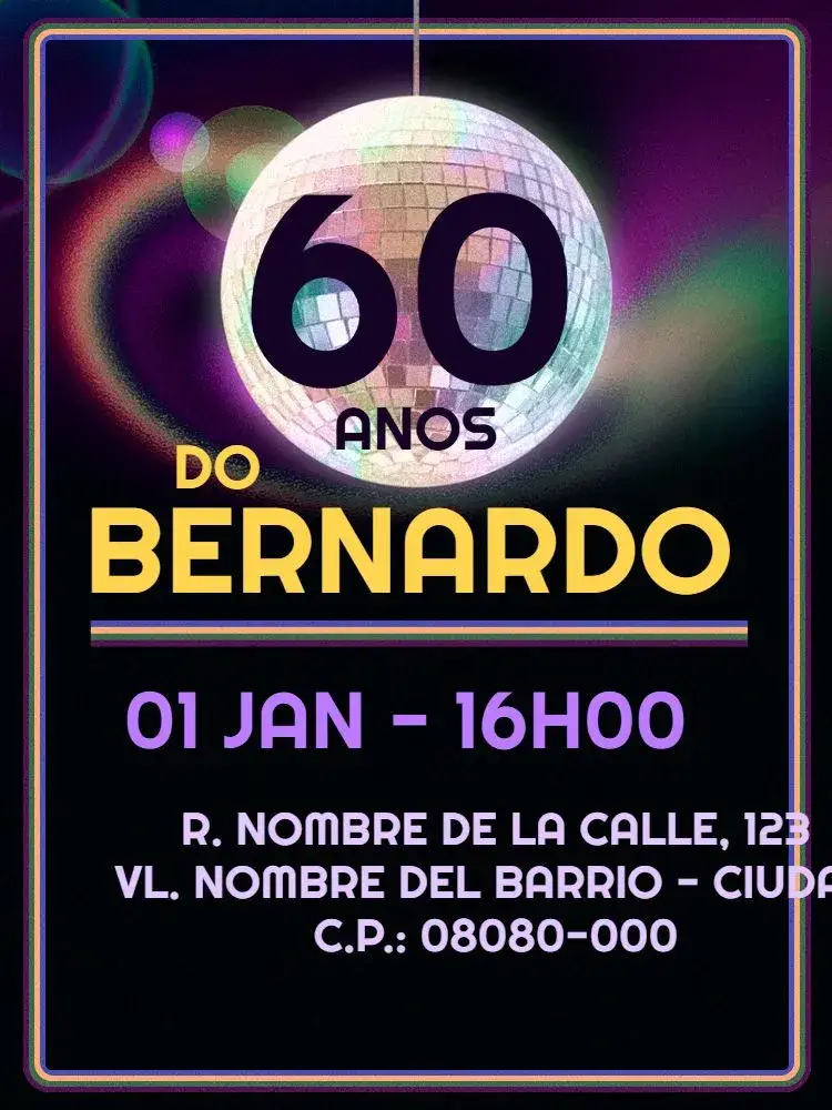 Invitación Virtual 60 Anos - Fiesta de Discoteca
