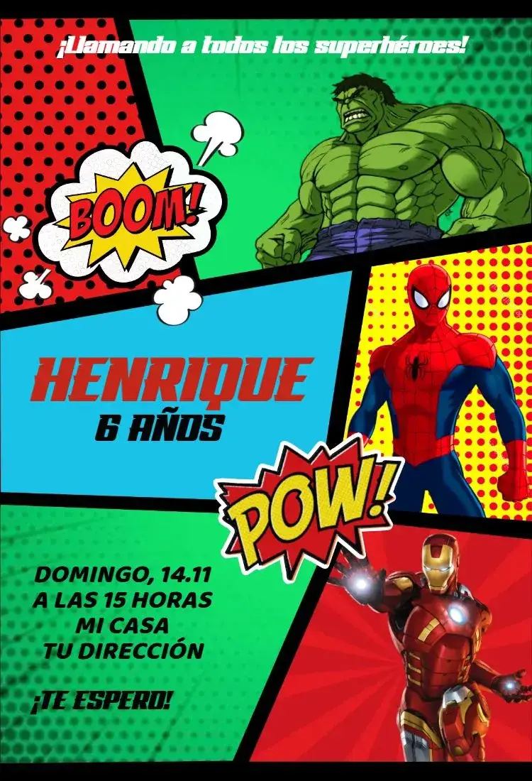 Invitación Invitación de Cumpleaños Super Héroes Vengadores Cómic – tema Tarjeta vibrante, historietas, moderno, colorido, temático