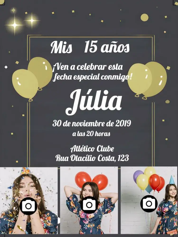 Invitación 15 Años Con Fotos Cumpleaños – tema 15 años delicado, moderno, elegante, clásico, fotográfico