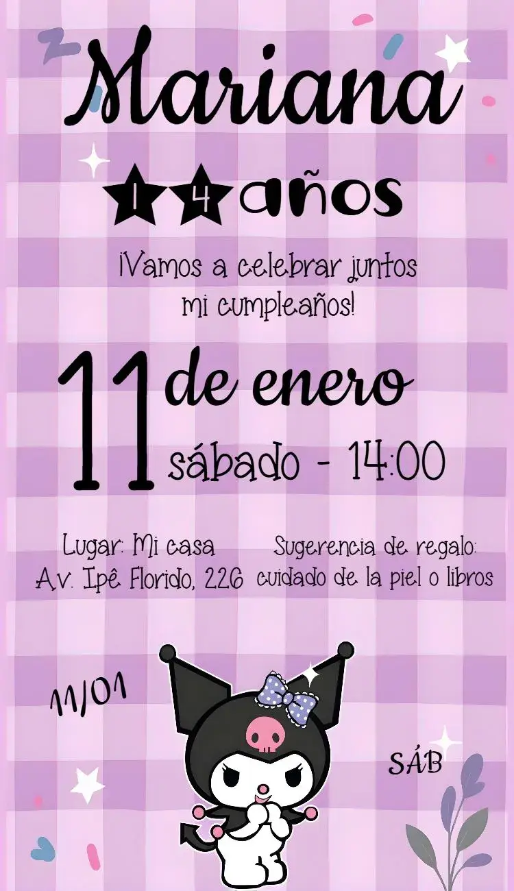 Invitación Kuromi Hello Kitty My