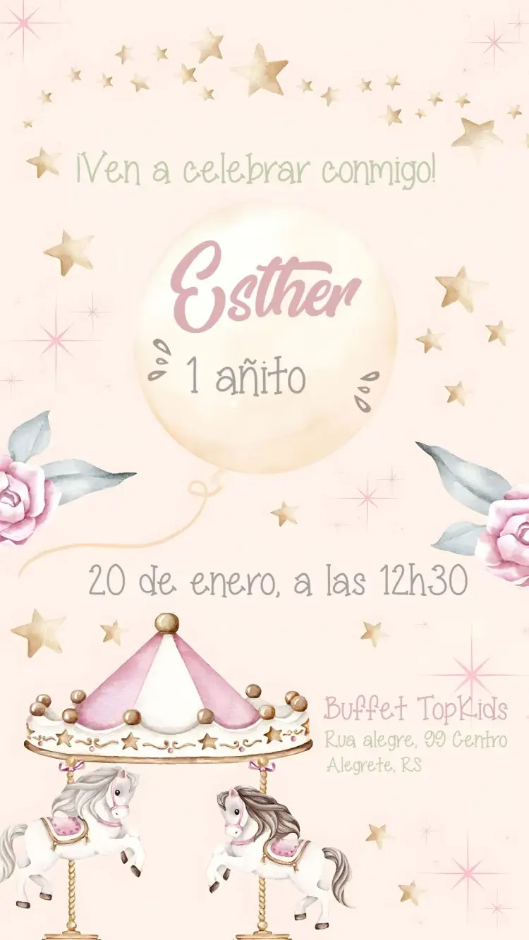Invitación Carrousel Unicornio Acuarela editable y personalizable