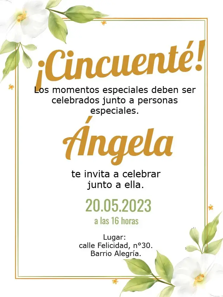 Invitación 50 Años Floral Dorado