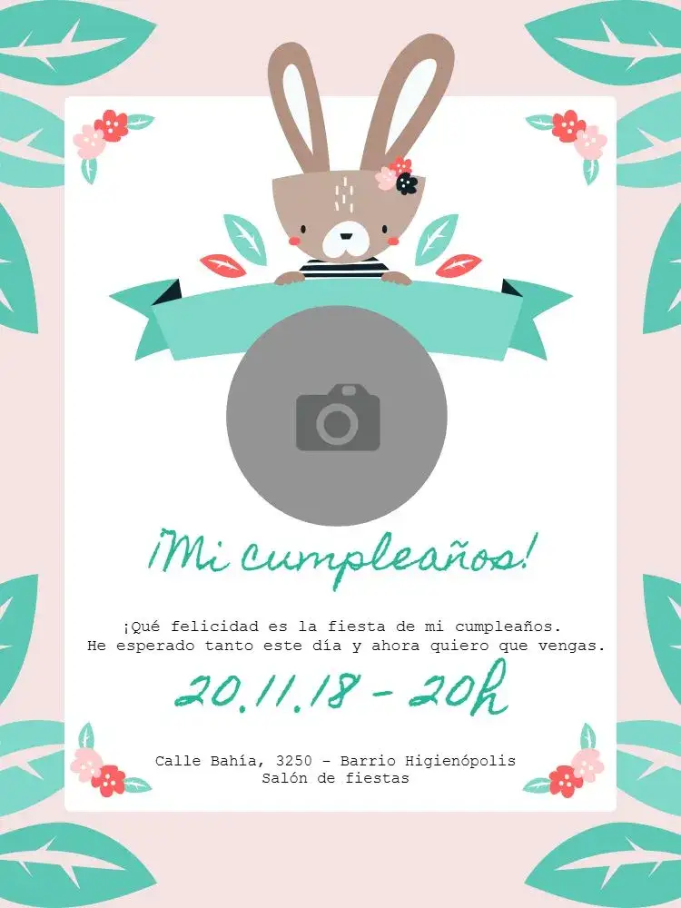 Invitación Coelho Naturaleza – tema Cumpleaños Infantil floral, naturaleza, colorido, tierno, infantil, vintage