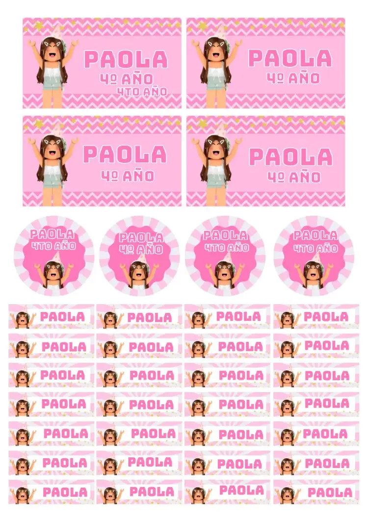 Invitación Etiqueta escolar Roblox Rosa – tema Más buscados rosa, juegos, infantil, divertido, colorido, moderno