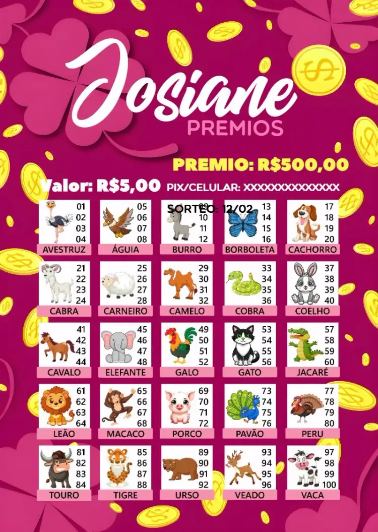 Invitación Rifa De Bicho Premiações Animales – tema Cartones colorido, divertido, lúdico, animales, juegos, fiesta