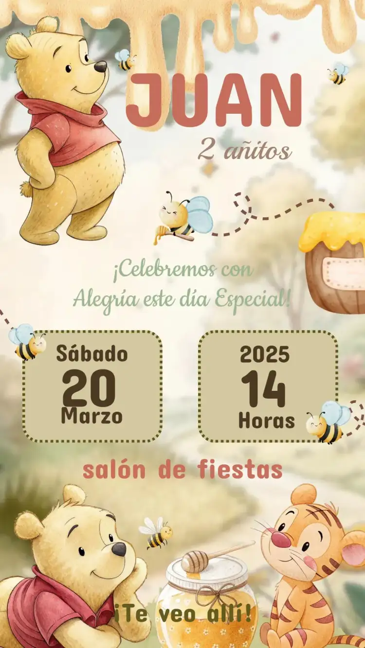 Invitación Cumpleaños Infantil Winnie the Pooh