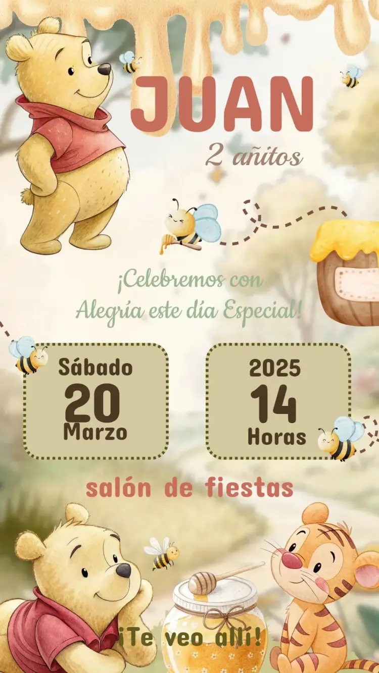 Invitación Cumpleaños Infantil Winnie the Pooh