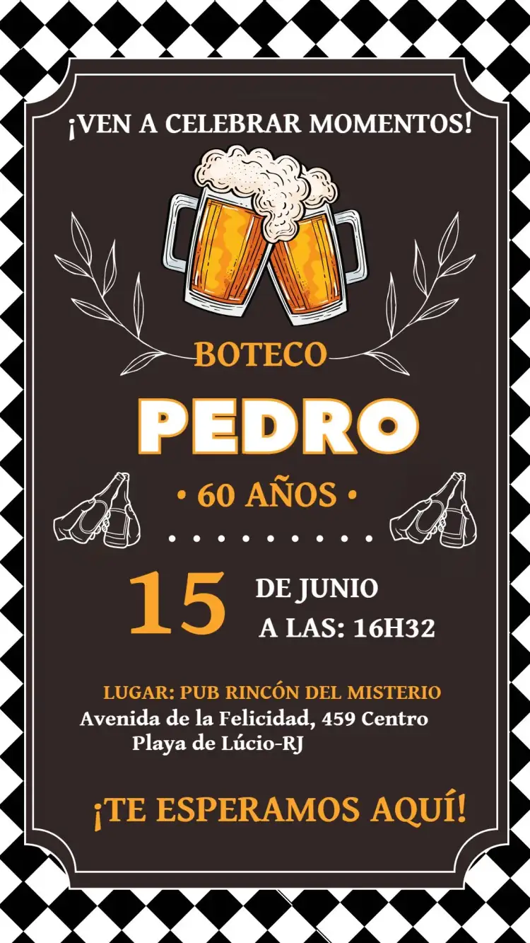 Invitación Boteco Chalkboard – tema Cumpleaños pizarra, boteco, moderno, desenfadado, cerveza, estilo pizarra