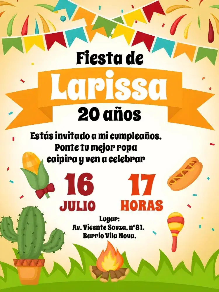 Invitación Arraiá Fiesta Junina Colorido – tema Fechas Conmemorativas colorido, vibrante, tradicional, festivo, rústico