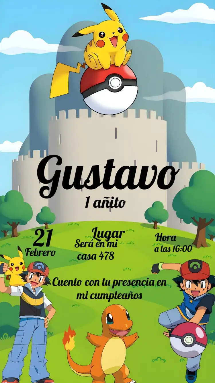 Invitación Pikachu Anime