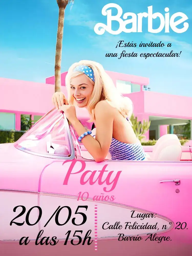 Invitación Barbie Nueva – tema Fechas Conmemorativas rosa, divertido, colorido, infantil, temático, moderno