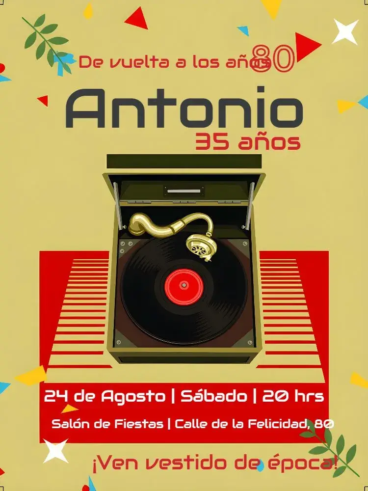 Invitación Anos 80 Retrô